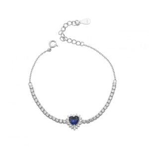 Βραχιόλι ριβίερα με ροζέτα καρδιά με μπλέ ζιργκόν